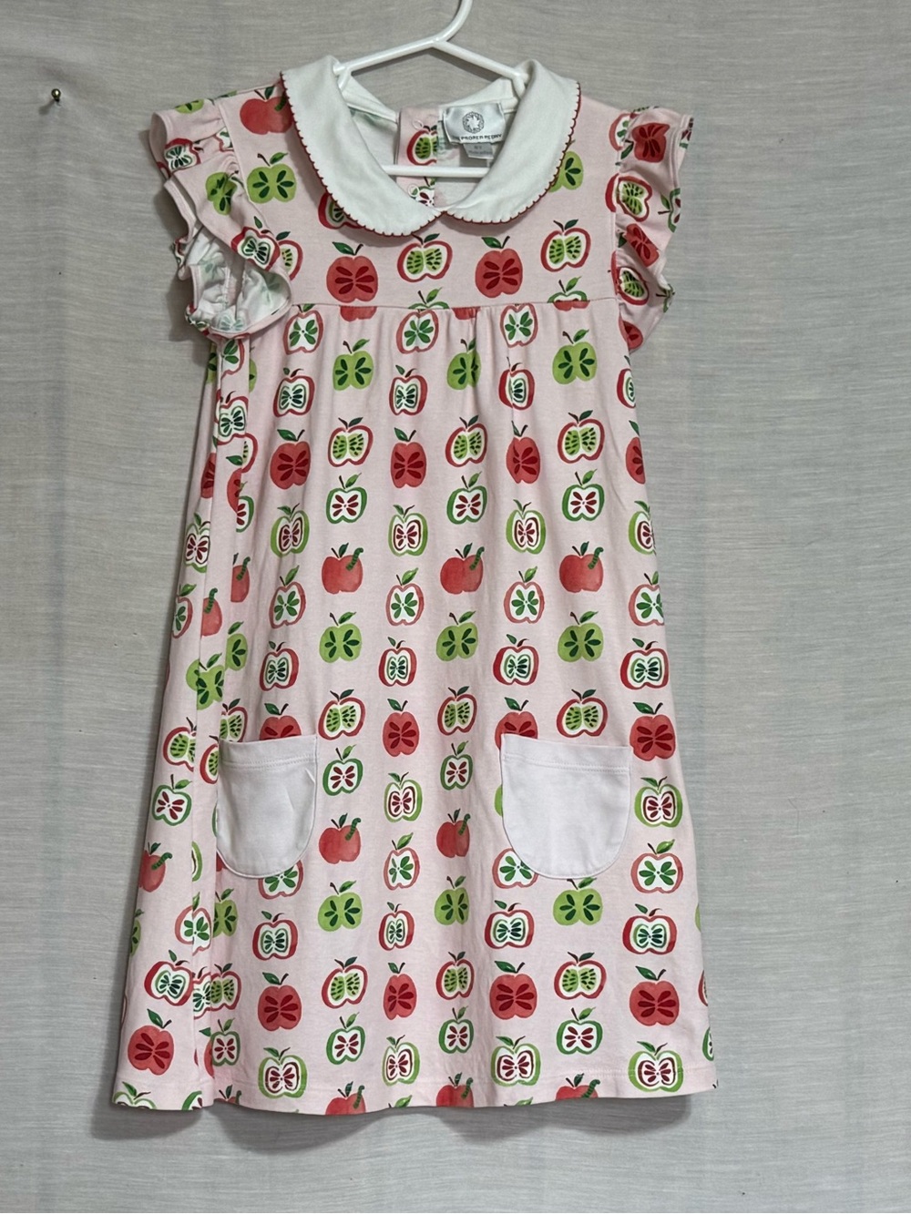 The Proper Peony Girls 6Y Pink Apple Print Pima Cotton Dress